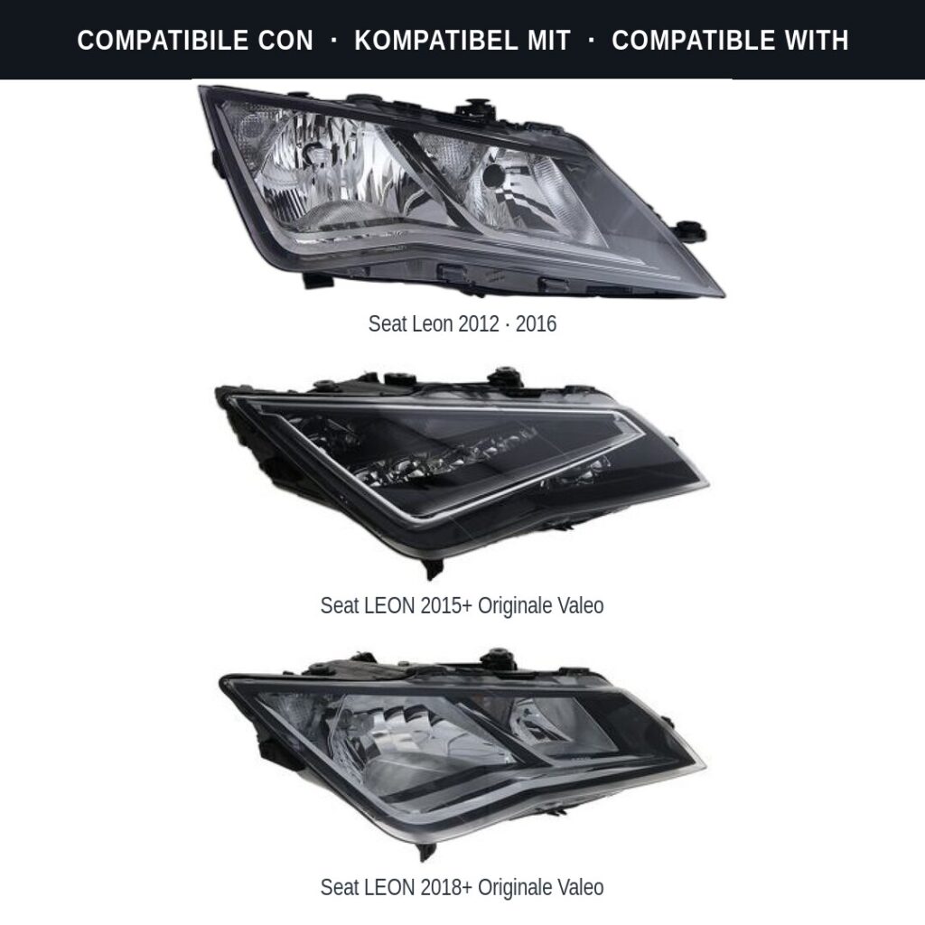 Scheinwerfer compatibili con Kit Staffe Supporti Faro Vorne Destro Seat Leon 2013-2020 – 5 Pezzi