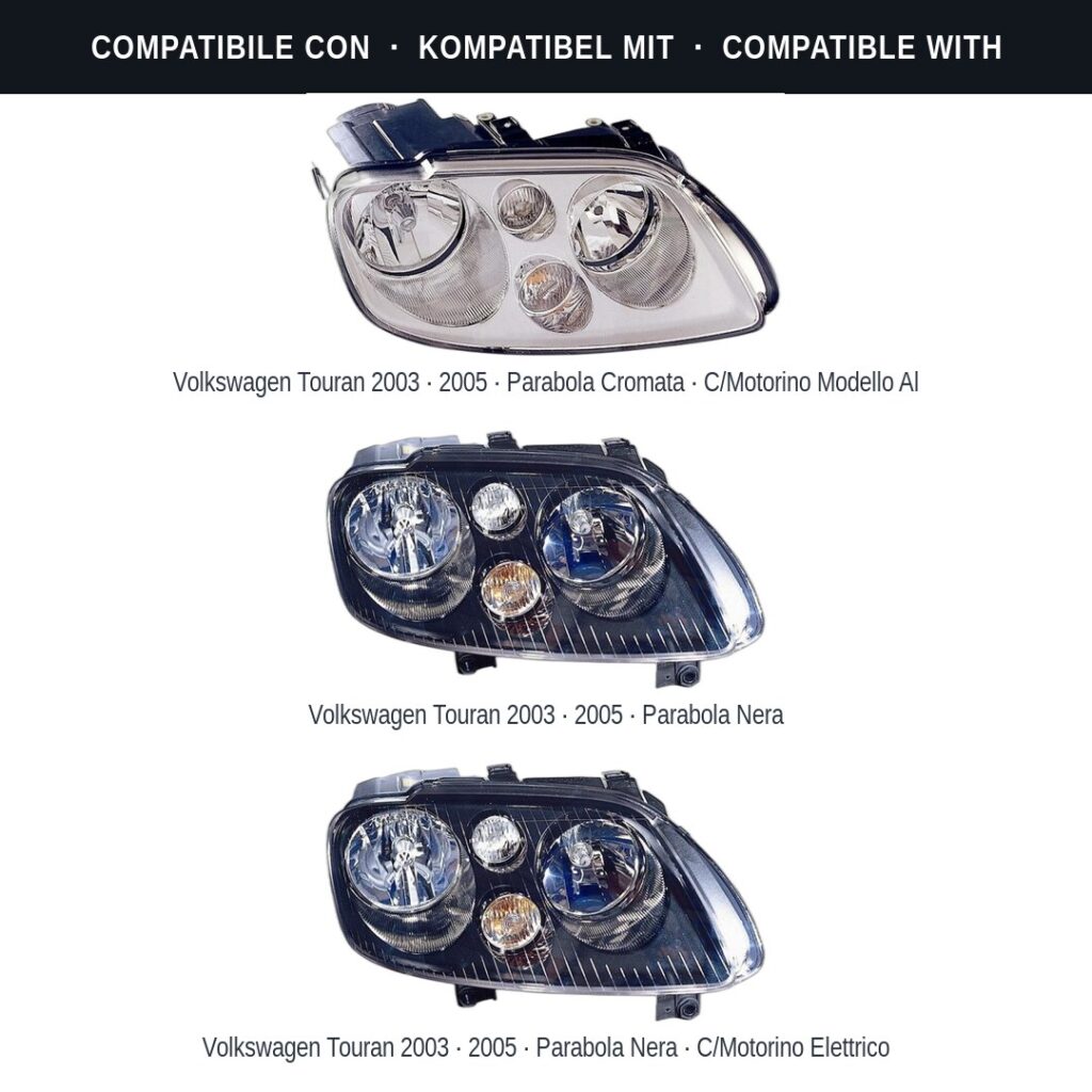 Fari compatibili con Kit Staffe Supporti Faro Anteriore Destro Volkswagen Caddy 2004-2010 – 4 Pezzi
