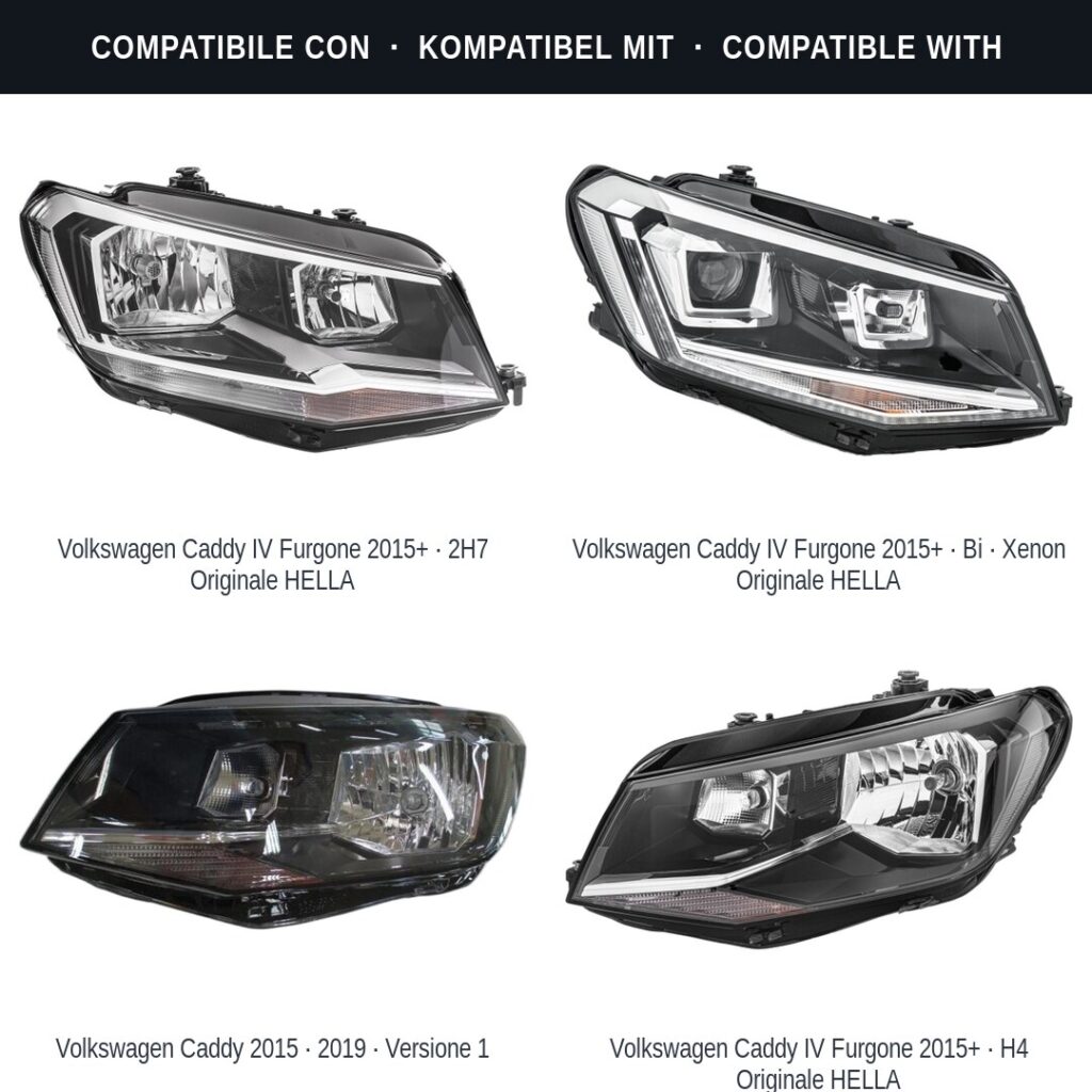 Scheinwerfer compatibili con Kit Staffe Supporti Faro Vorne Destro Volkswagen Caddy 2015-2020 – 4 Pezzi