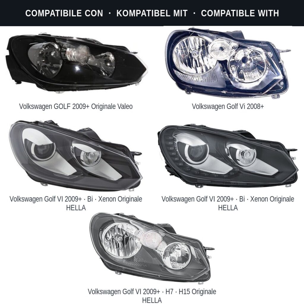 Fari compatibili con Kit Staffe Supporti Faro Anteriore Destro Volkswagen Golf VI 2008-2012 – 3 Pezzi