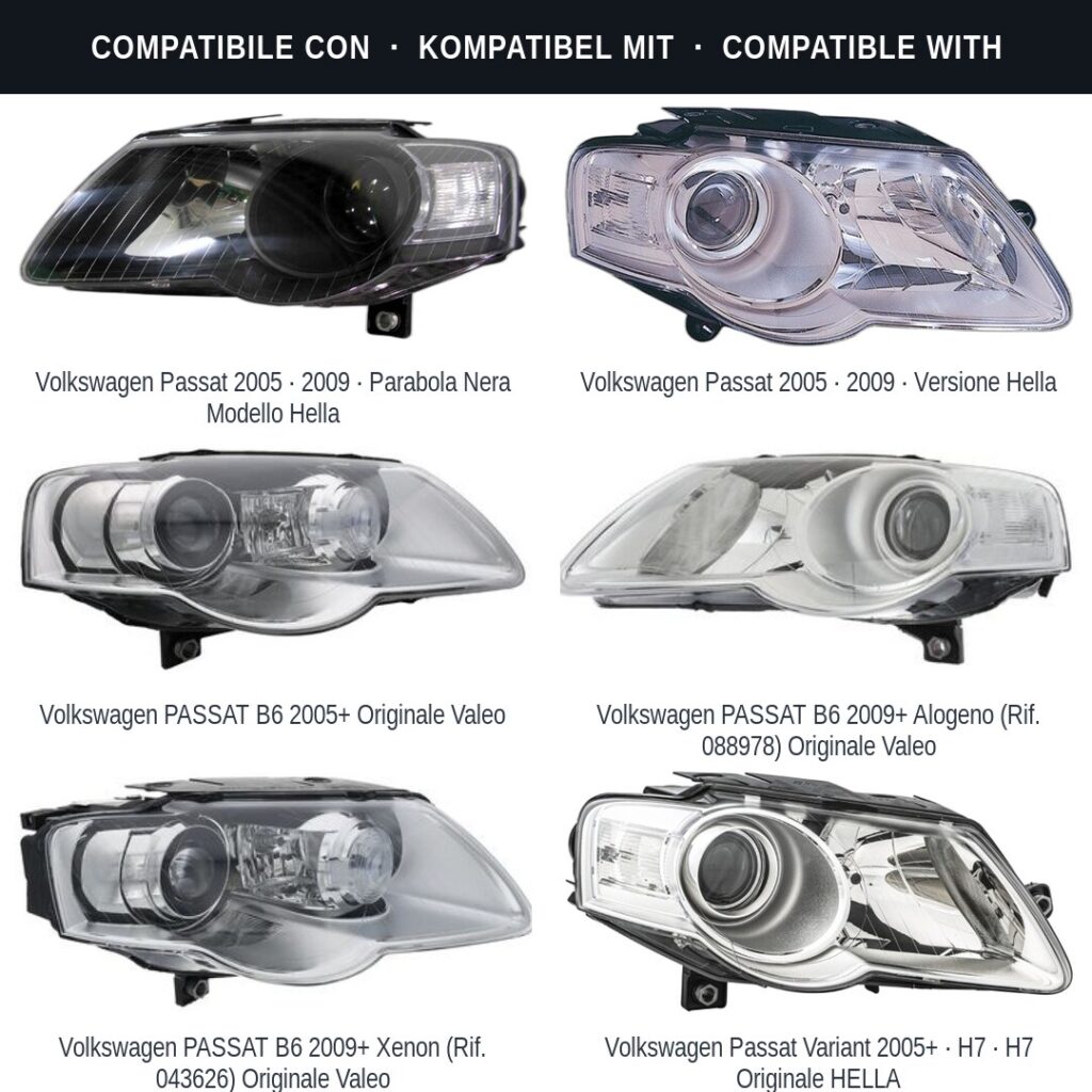 Scheinwerfer compatibili con Kit Staffe Supporti Faro Vorne Destro Volkswagen Passat B6 2005-2010 – 4 Pezzi