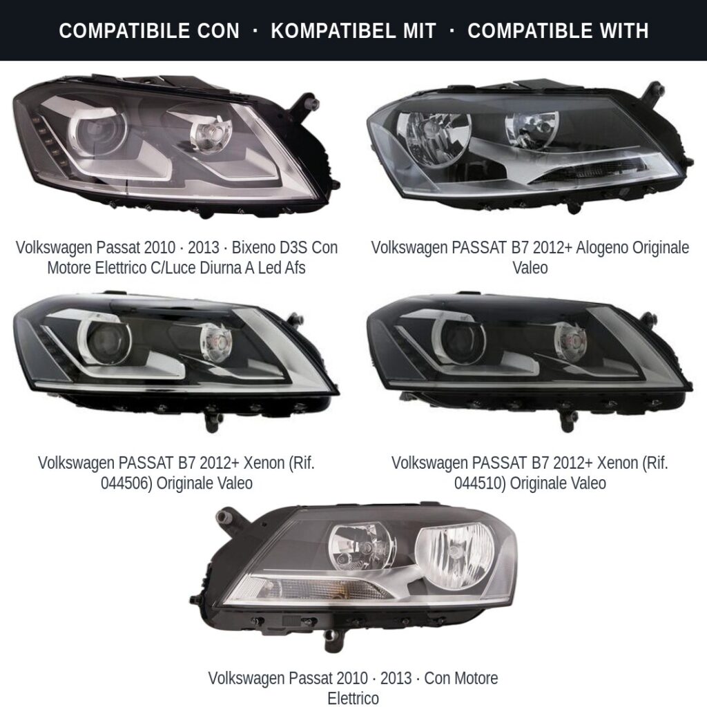 Fari compatibili con Kit Staffe Supporti Faro Anteriore Destro Volkswagen Passat B7 2010-2014 – 4 Pezzi