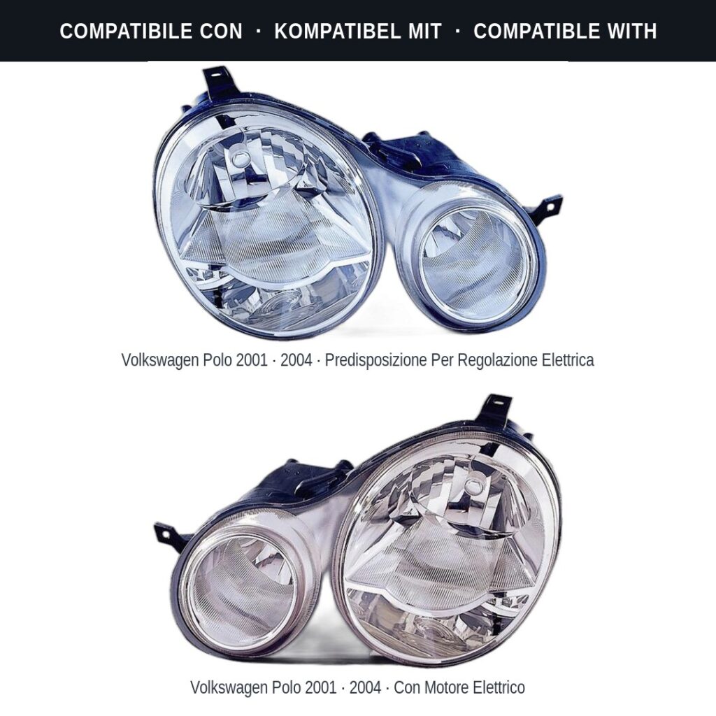 Fari compatibili con Kit Staffe Supporti Faro Anteriore Destro Volkswagen Polo IV 2001-2005 – 2 Pezzi