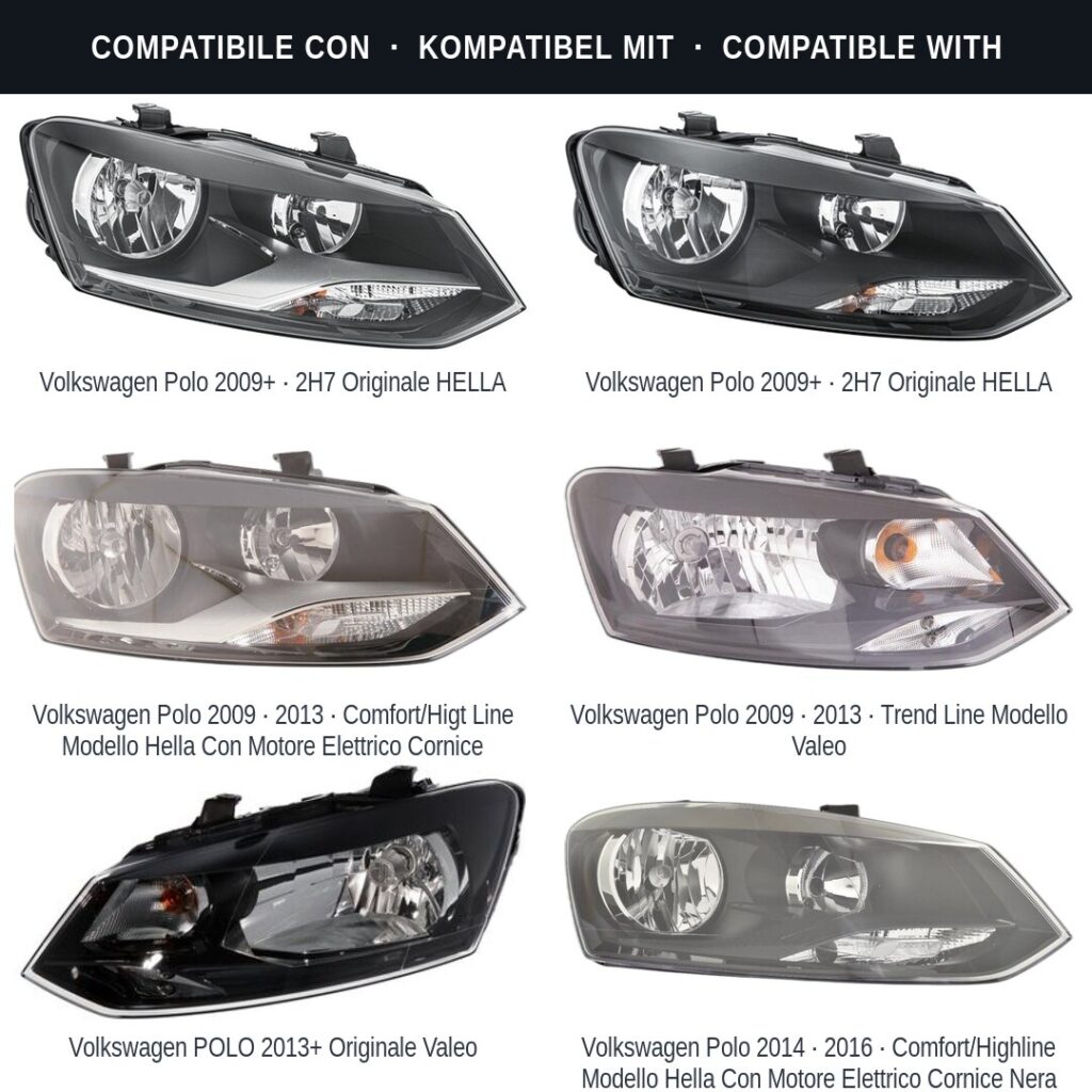 Scheinwerfer compatibili con Kit Staffe Supporti Faro Vorne Destro Volkswagen Polo V 2009-2017 – 2 Pezzi