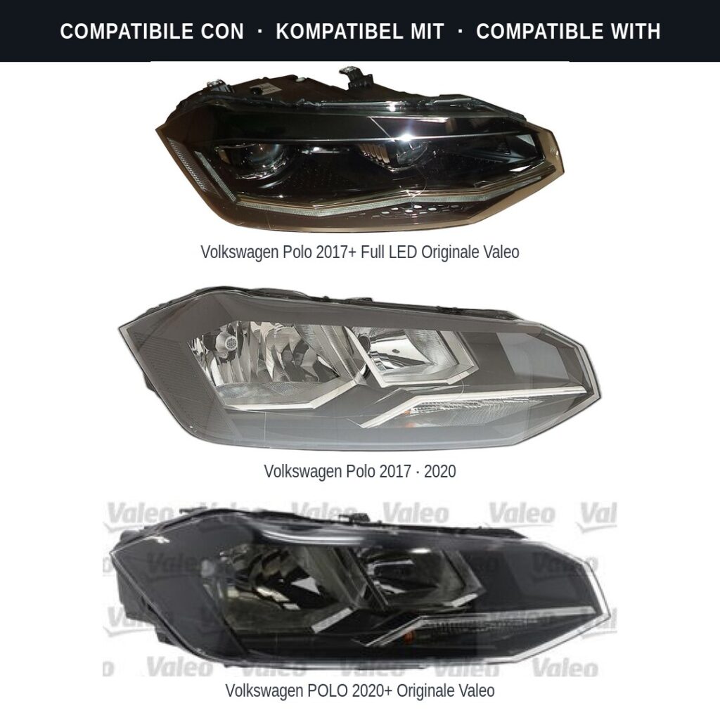 Fari compatibili con Kit Staffe Supporti Faro Anteriore Destro Volkswagen Polo VI 2017-2021 – 2 Pezzi