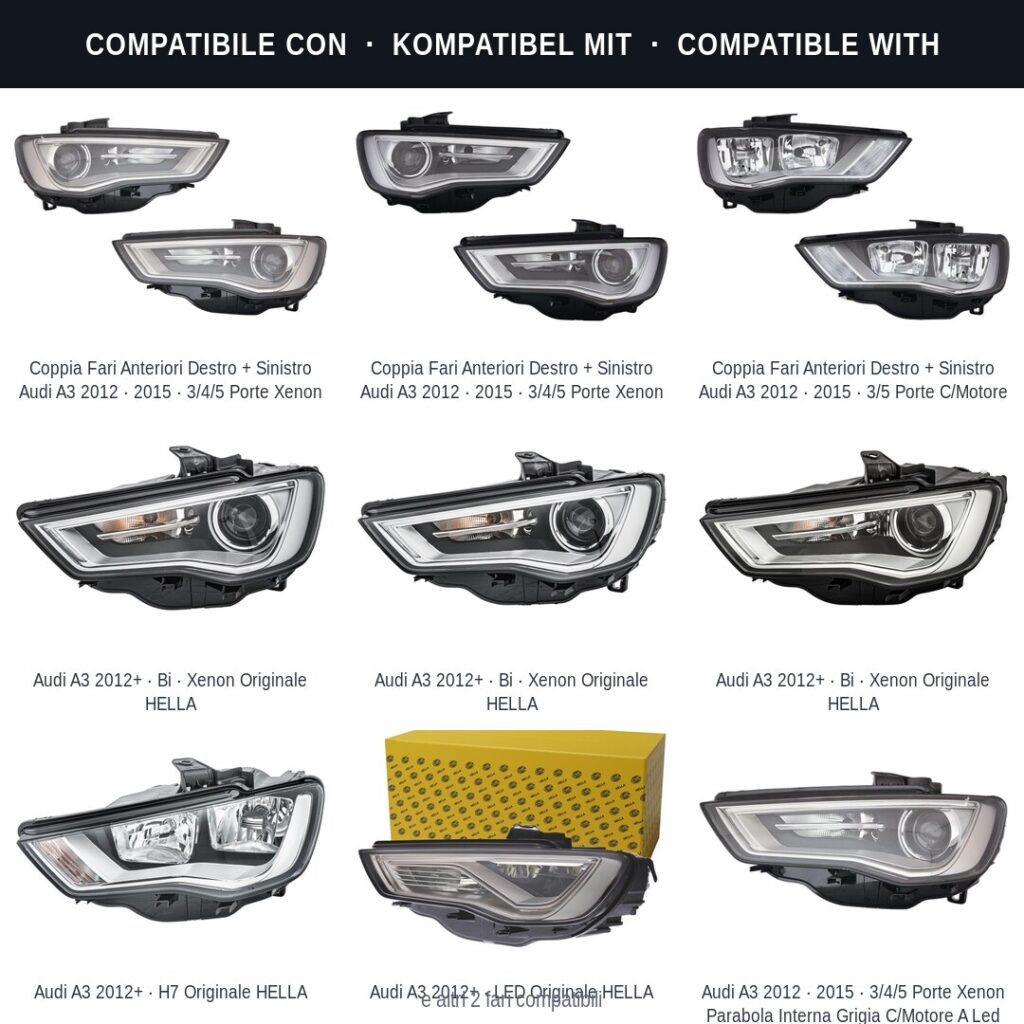 Fari compatibili con Kit Staffe Supporti Faro Anteriore Sinistro Audi A3 2012-2016 – 2 Pezzi