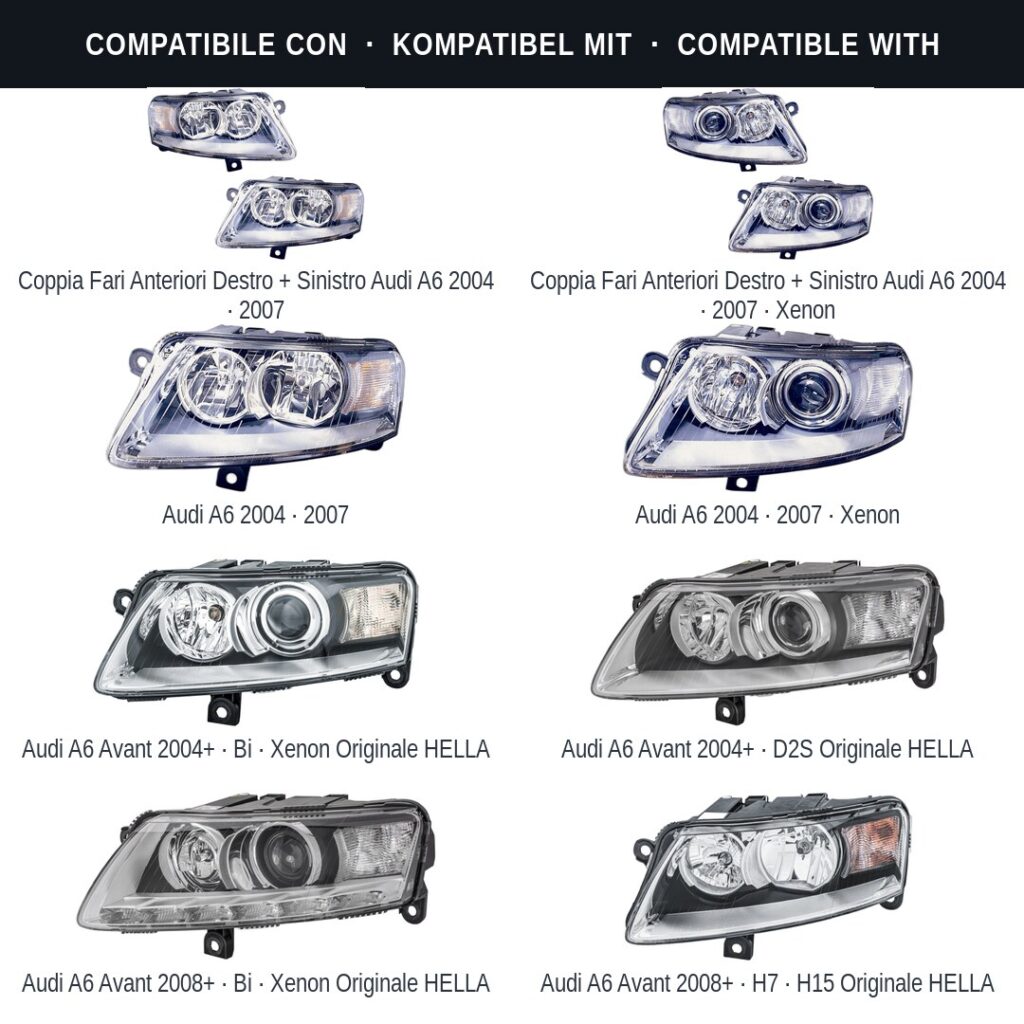 Scheinwerfer compatibili con Kit Staffe Supporti Faro Vorne Sinistro Audi A6 2004-2008 – 3 Pezzi