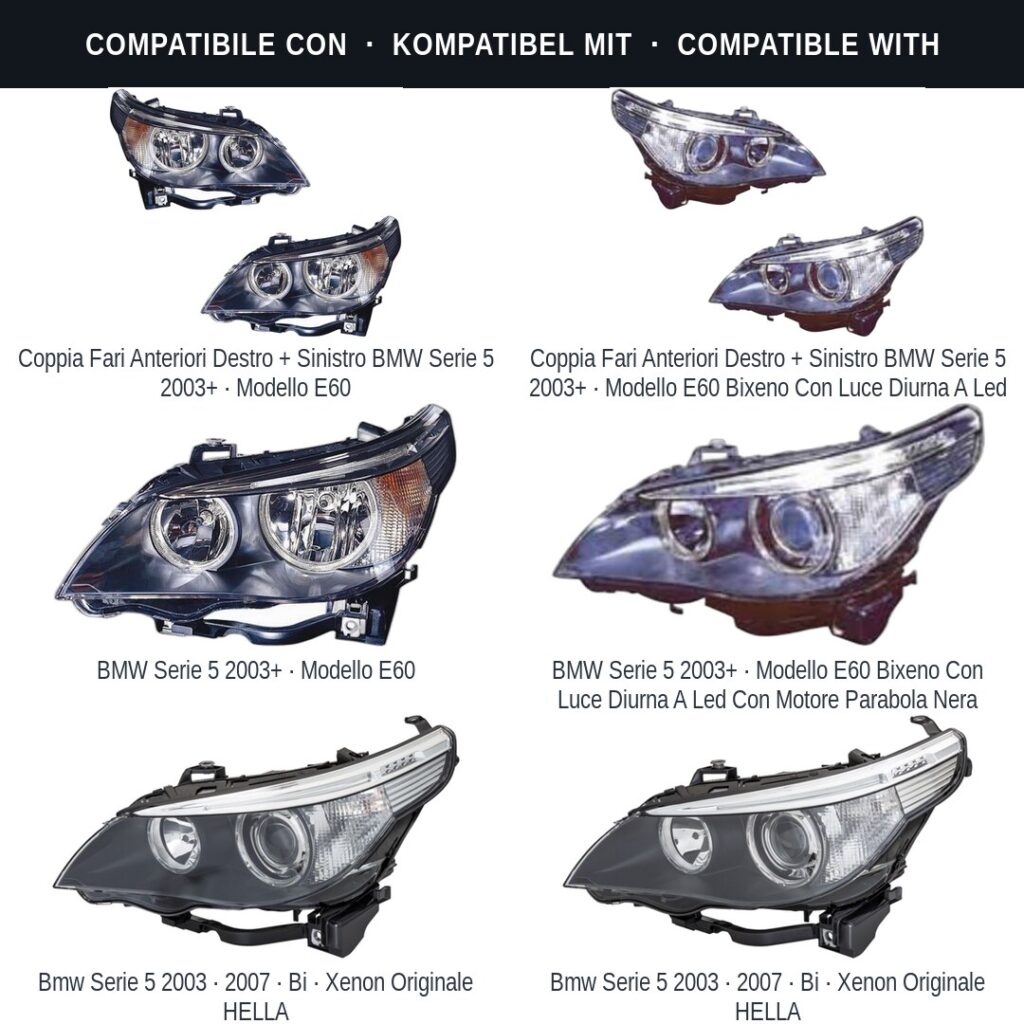 Fari compatibili con Kit Staffe Supporti Faro Anteriore Sinistro BMW Serie 5 E60/61 2003-2007 – 2 Pezzi
