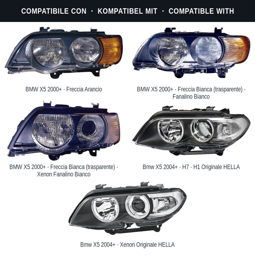 Fari compatibili con Kit Staffe Supporti Faro Anteriore Sinistro BMW X5 E53 2000-2006 – 2 Pezzi