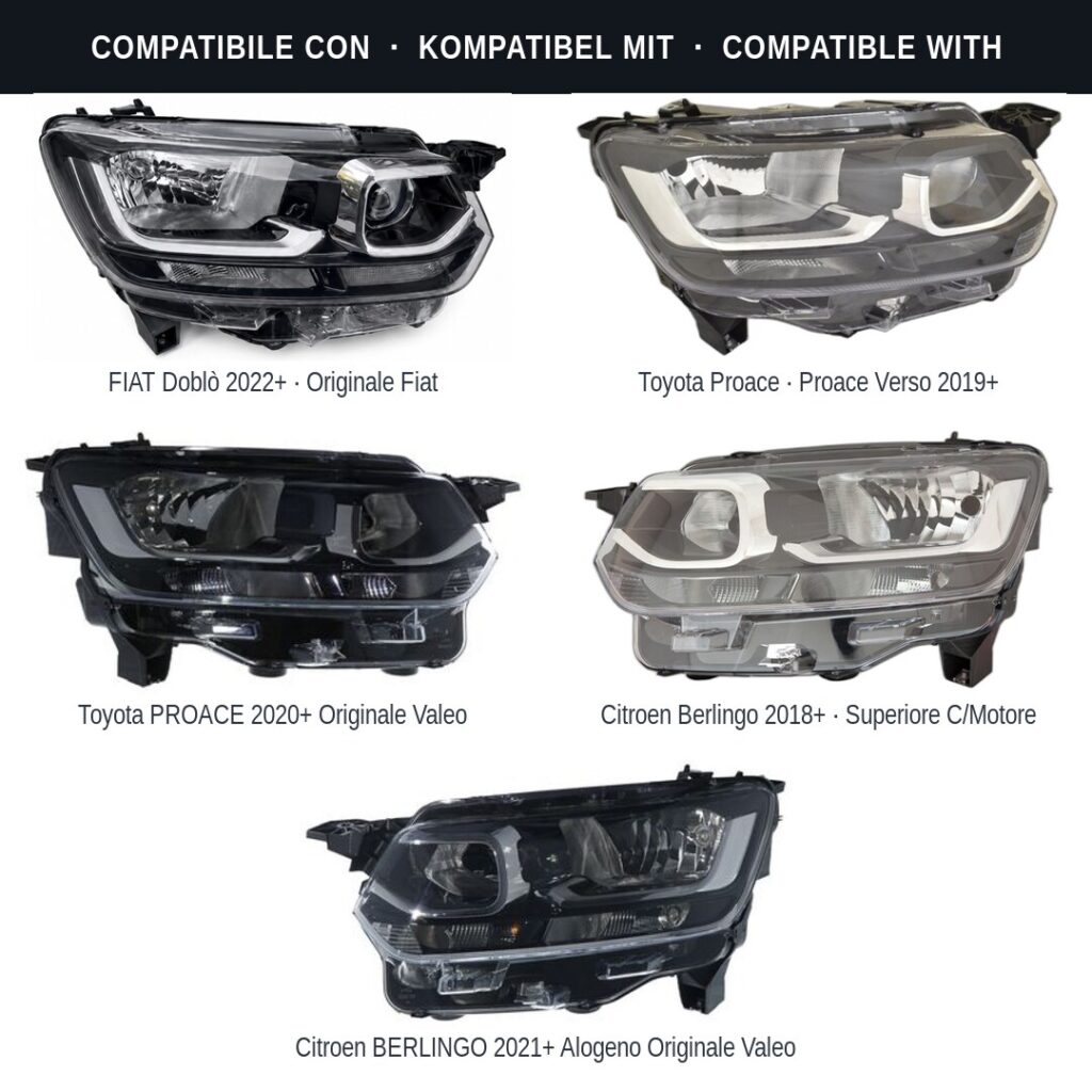 Fari compatibili con Kit Staffe Supporti Faro Anteriore Sinistro Citroen Berlingo Van 2018-2024 – 3 Pezzi