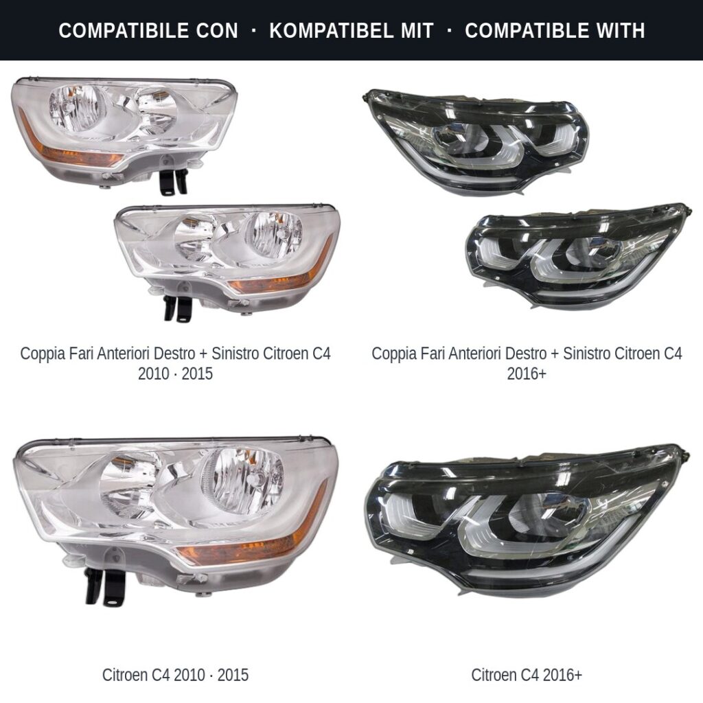 Fari compatibili con Kit Staffe Supporti Faro Anteriore Sinistro Citroen C4 2010-2016 – 2 Pezzi