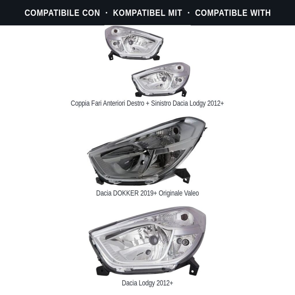 Fari compatibili con Kit Staffe Supporti Faro Anteriore Sinistro Dacia Dokker 2012-2021 – 3 Pezzi