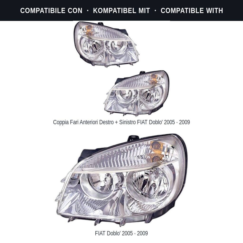 Fari compatibili con Kit Staffe Supporti Faro Anteriore Sinistro Fiat Doblo’ 2006-2009 – 3 Pezzi