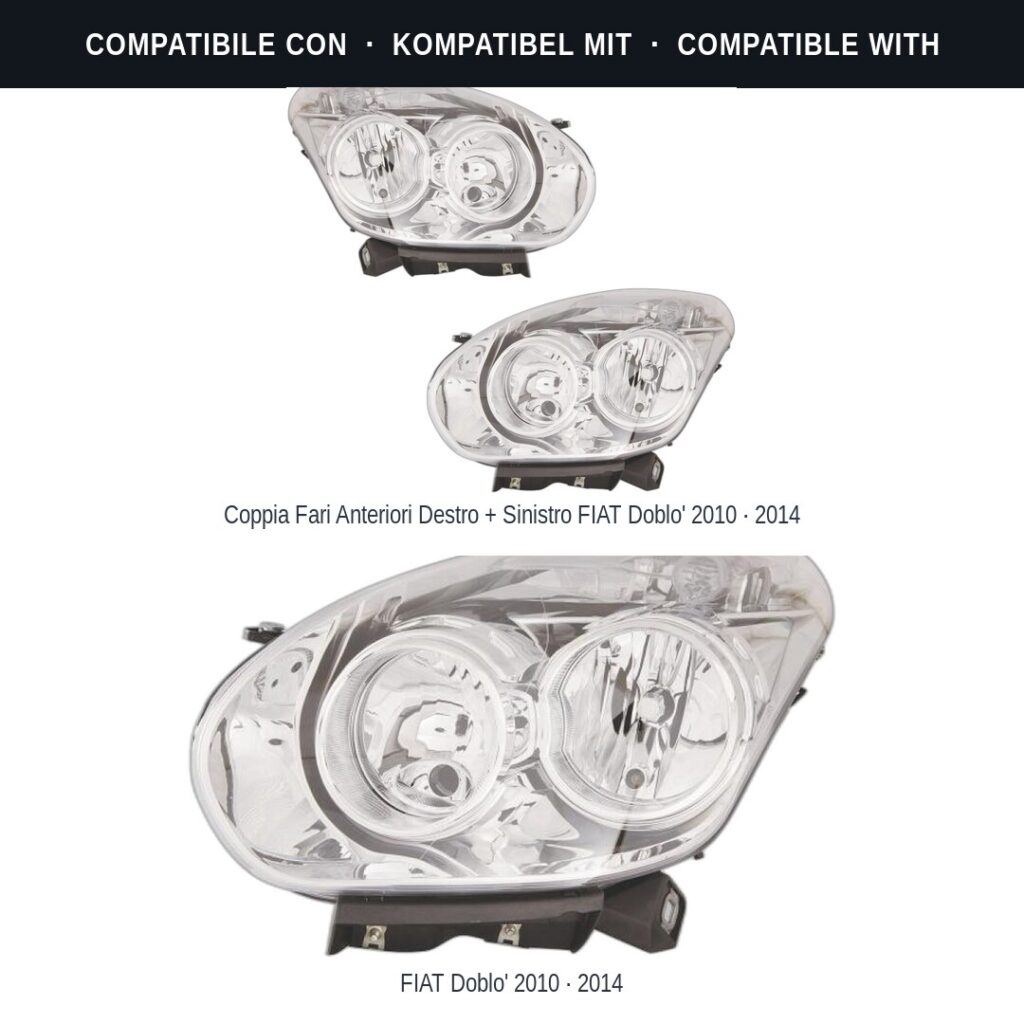 Fari compatibili con Kit Staffe Supporti Faro Anteriore Sinistro Fiat Doblo’ 2009-2015 – 3 Pezzi