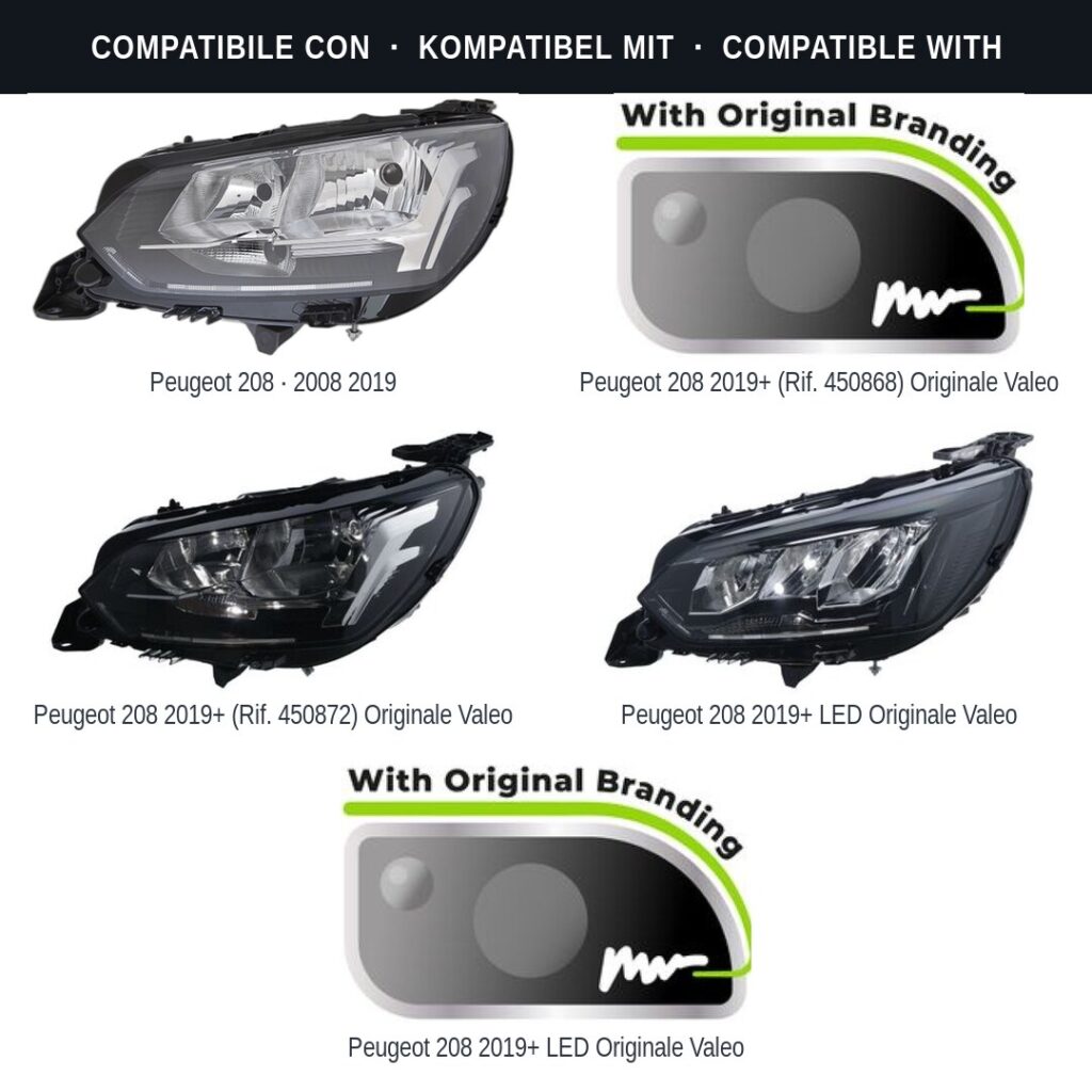 Fari compatibili con Kit Staffe Supporti Faro Anteriore Sinistro Peugeot 2008 2019+ – 3 Pezzi