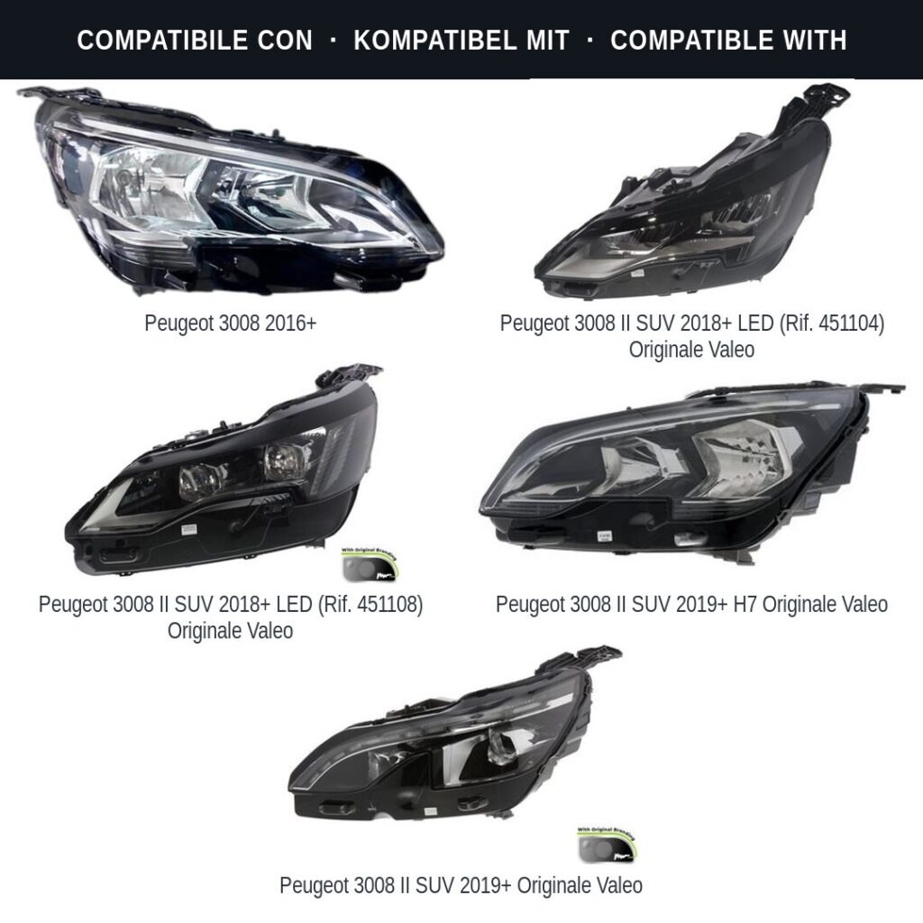 Fari compatibili con Kit Staffe Supporti Faro Anteriore Sinistro Peugeot 3008 2016-2023 – 3 Pezzi