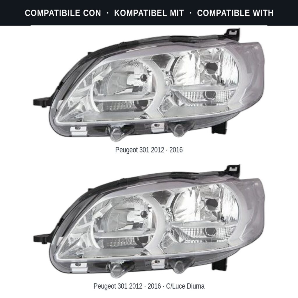 Fari compatibili con Kit Staffe Supporti Faro Anteriore Sinistro Peugeot 301 2012+ – 2 Pezzi