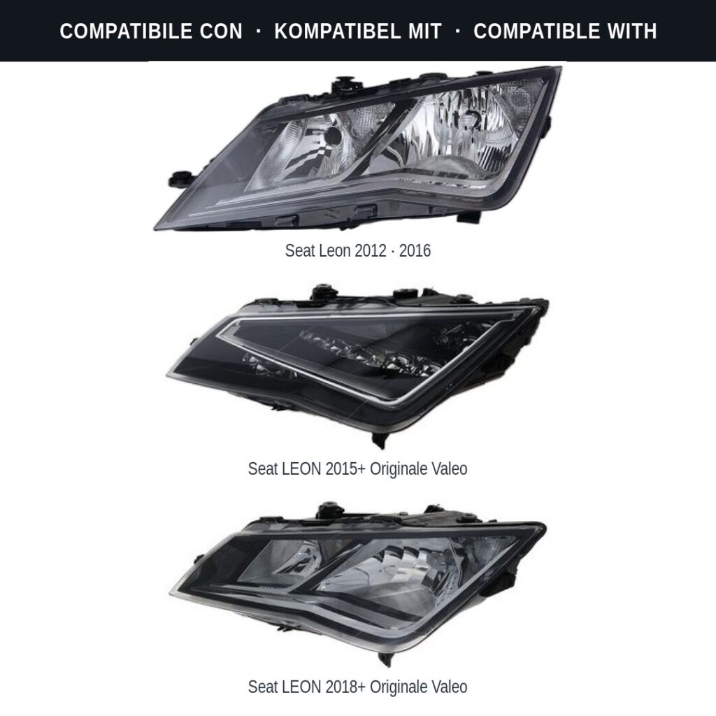 Fari compatibili con Kit Staffe Supporti Faro Anteriore Sinistro Seat Leon 2013-2020 – 5 Pezzi