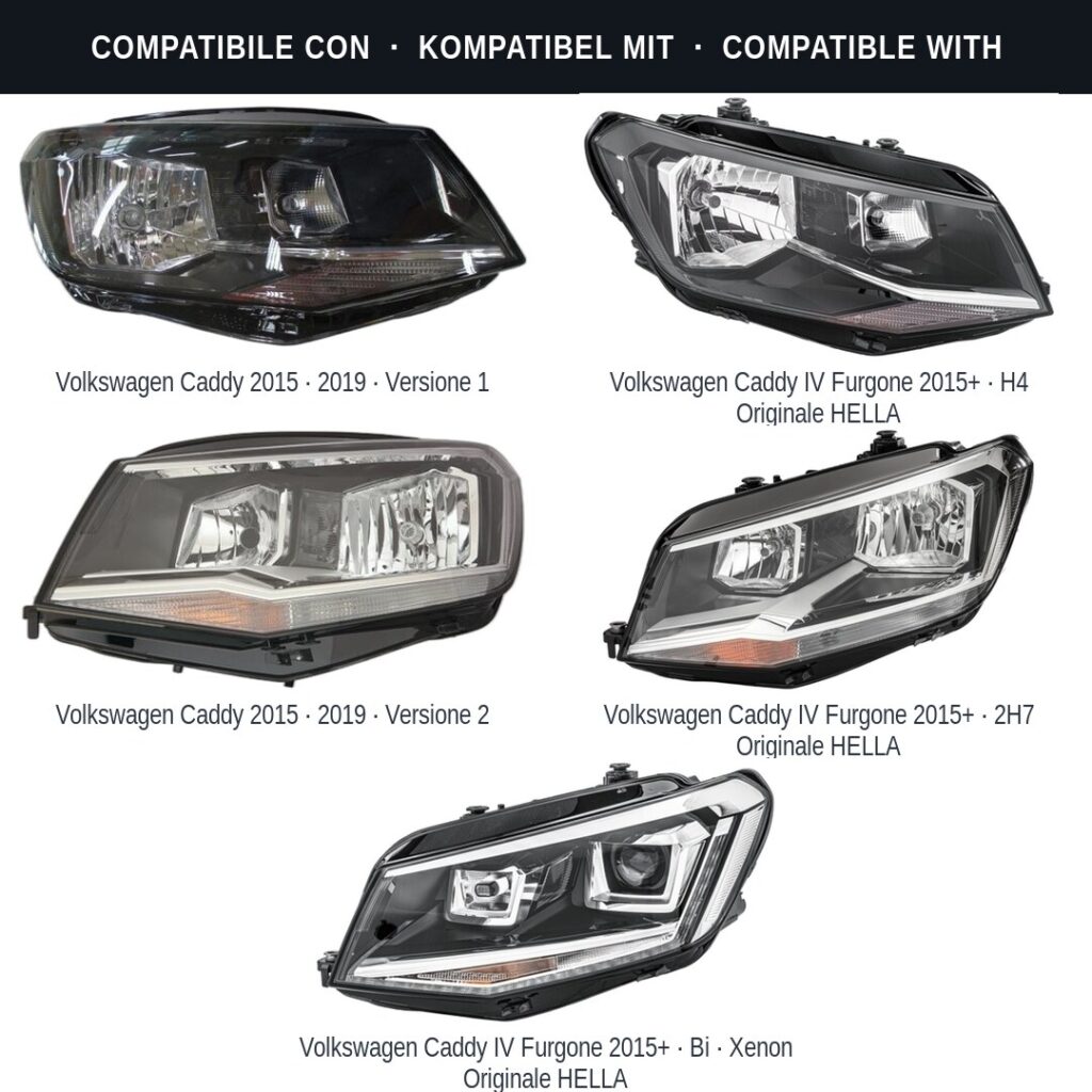 Fari compatibili con Kit Staffe Supporti Faro Anteriore Sinistro Volkswagen Caddy 2015-2020 – 4 Pezzi