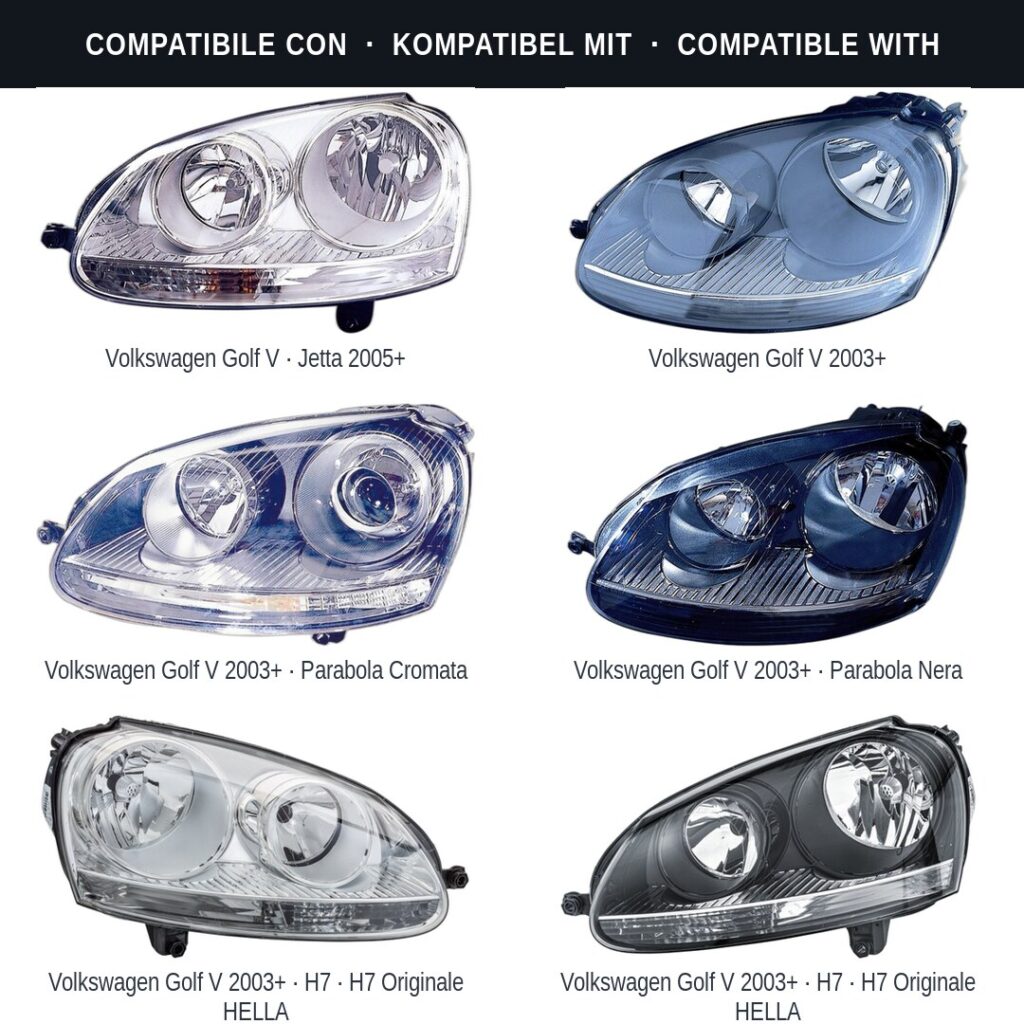 Scheinwerfer compatibili con Kit Staffe Supporti Faro Vorne Sinistro Volkswagen Golf V 2003-2008 – 3 Pezzi