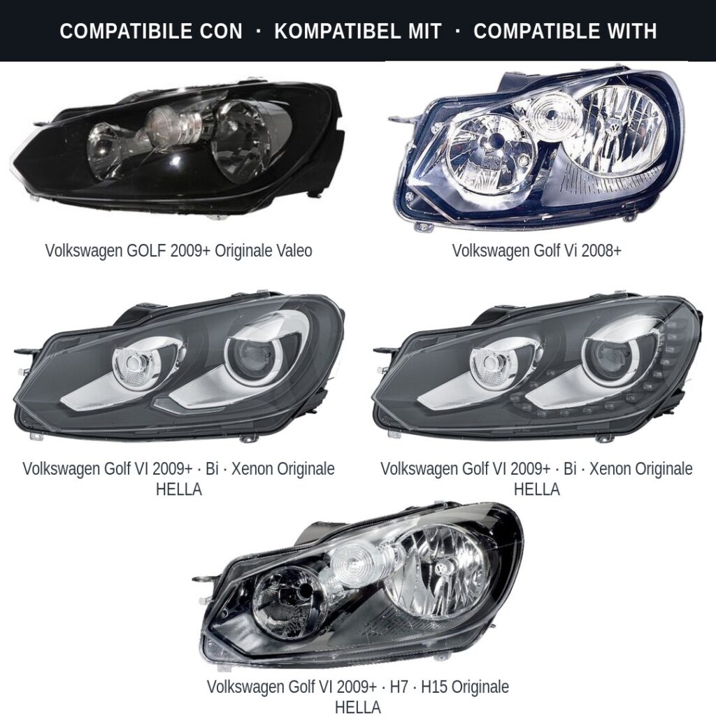 Fari compatibili con Kit Staffe Supporti Faro Anteriore Sinistro Volkswagen Golf VI 2008-2012 – 3 Pezzi