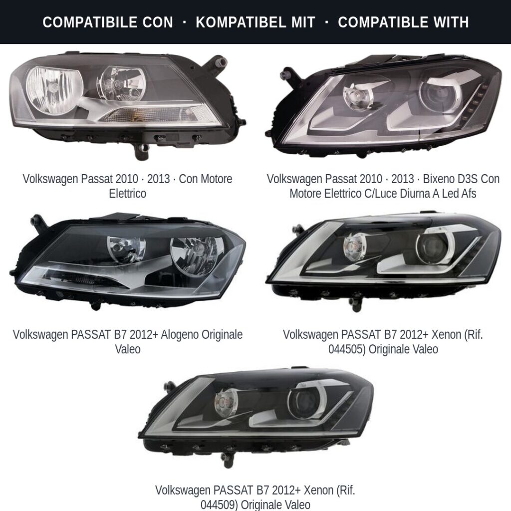 Fari compatibili con Kit Staffe Supporti Faro Anteriore Sinistro Volkswagen Passat B7 2010-2014 – 4 Pezzi