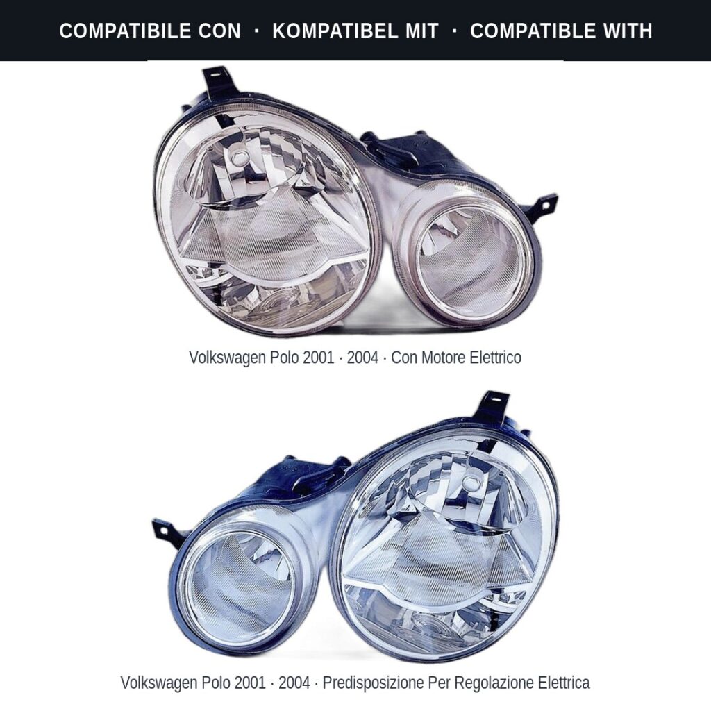 Fari compatibili con Kit Staffe Supporti Faro Anteriore Sinistro Volkswagen Polo IV 2001-2005 – 2 Pezzi