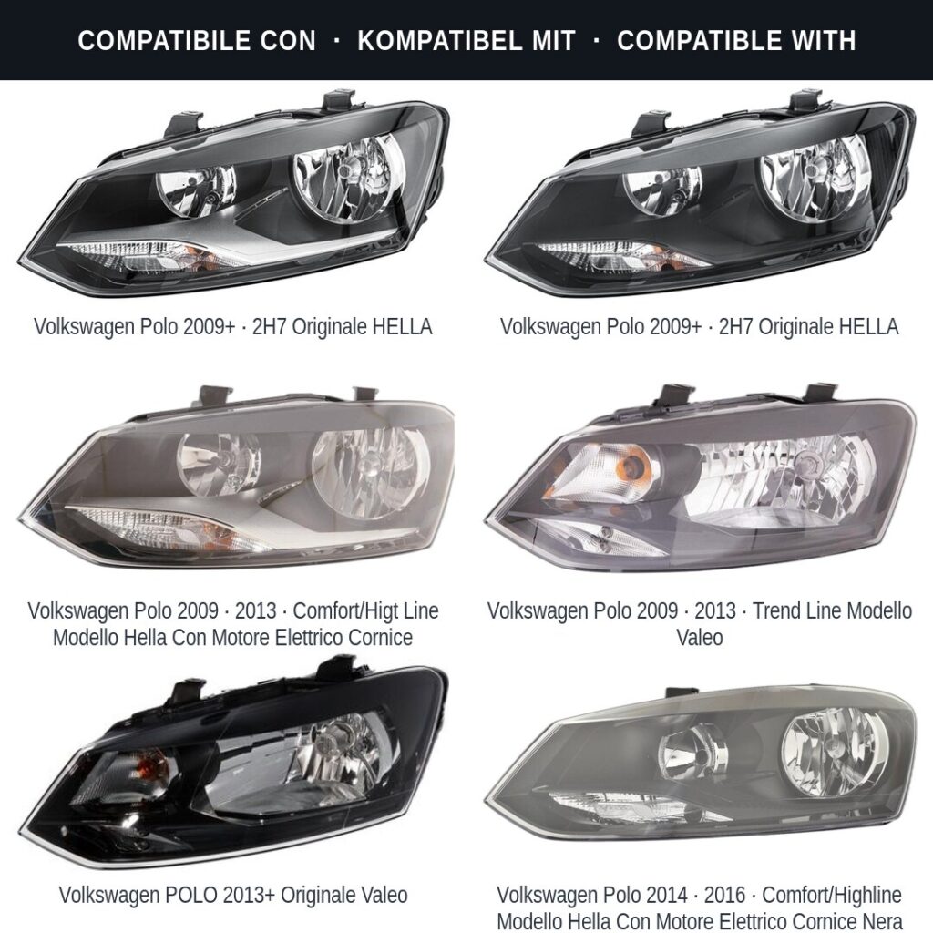 Fari compatibili con Kit Staffe Supporti Faro Anteriore Sinistro Volkswagen Polo V 2009-2017 – 2 Pezzi