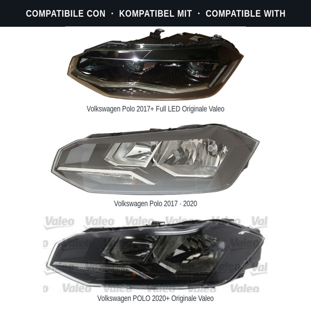 Fari compatibili con Kit Staffe Supporti Faro Anteriore Sinistro Volkswagen Polo VI 2017-2021 – 2 Pezzi