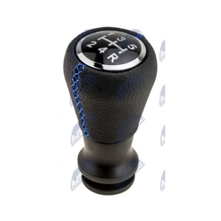 Schaltknauf Peugeot 206 / 207 / 307 / 308 / 308 II / 407 / 5008 / 5008 II 5-Gang Schwarz Leder + Blaue Naht