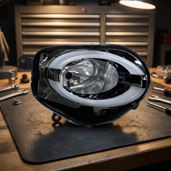 Faro Anteriore Destro FIAT 500 2015+ – Inferiore Manuale A Led Parabola Nera sul banco officina