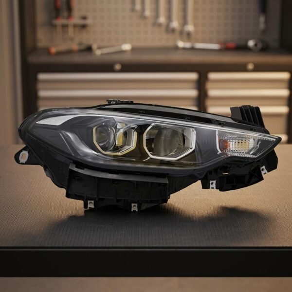 Faro Anteriore Destro Fiat Tipo 2015+ – Con Luce Diurna A Led, Centralina Inclusa, Cornice Cromata sul banco officina