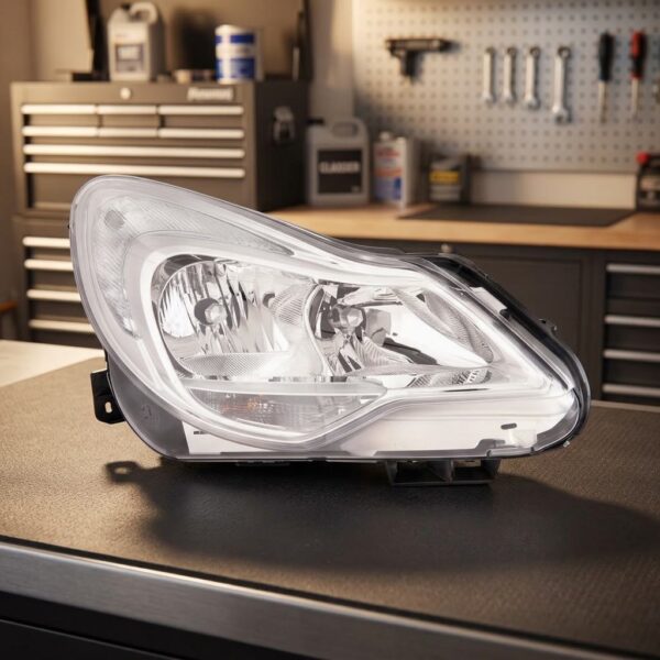 Faro Anteriore Destro Opel Corsa 2011-2014 - Parabola Cromata sul banco officina