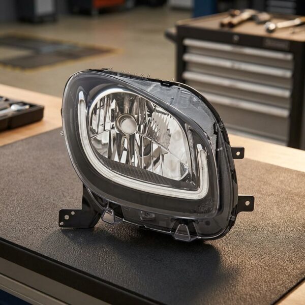 Faro Anteriore Destro Smart Fortwo 2014+ – Parabola Nera C/Luce Diurna A Led High Line sul banco officina