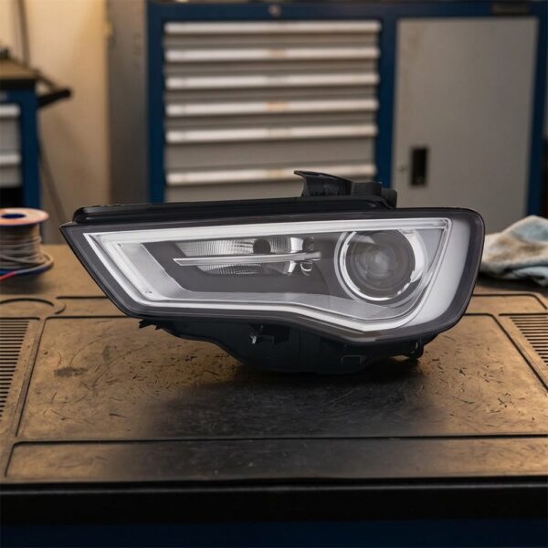 Faro Anteriore Sinistro Audi A3 2012-2015 – 3/4/5 Porte Xenon Parabola Interna Nera C/Motore A Led sul banco officina