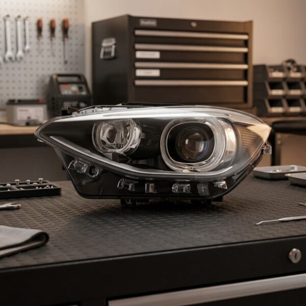 Faro Anteriore Sinistro BMW Serie 1 F20 5 Porte - F21 3 Porte 2012-2014 – Xenon A Led C/Motore Parabola Nera sul banco officina