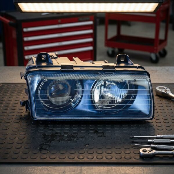 Faro Anteriore Sinistro BMW Serie 3 E36 – Coupe'/Compact94 V. Con Gocce sul banco officina