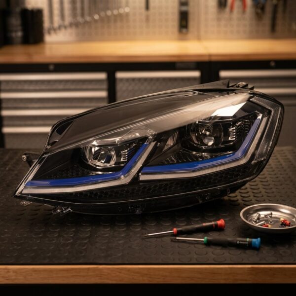 Faro Anteriore Sinistro VW GOLF 7.5 Facelift FBL GTE sul banco officina