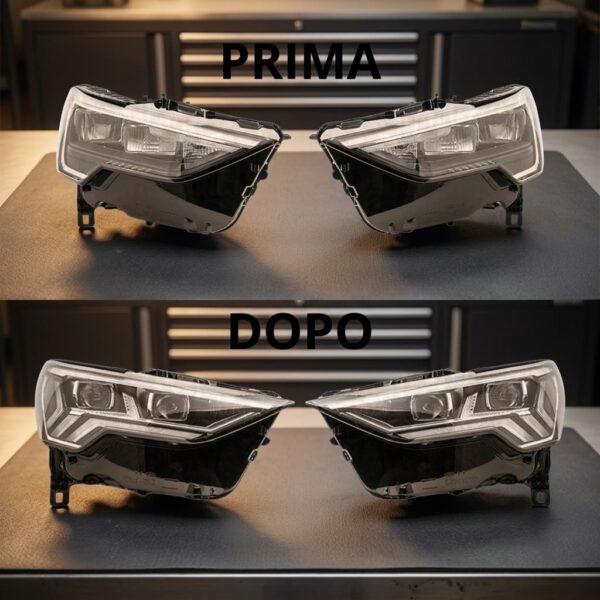 Kit fari LED Audi Q3 F3 Upgrade da LED a MATRIX LED originali Magneti Marelli sul banco officina
