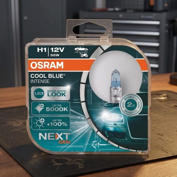 Kit Lampade COOL BLUE INTENSE Next Gen OSRAM 2021 sul banco officina