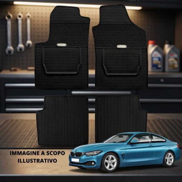LUCEV Tappetini in Gomma per BMW Serie 4 Coupé (14>), Nero, con Fermi sul banco officina