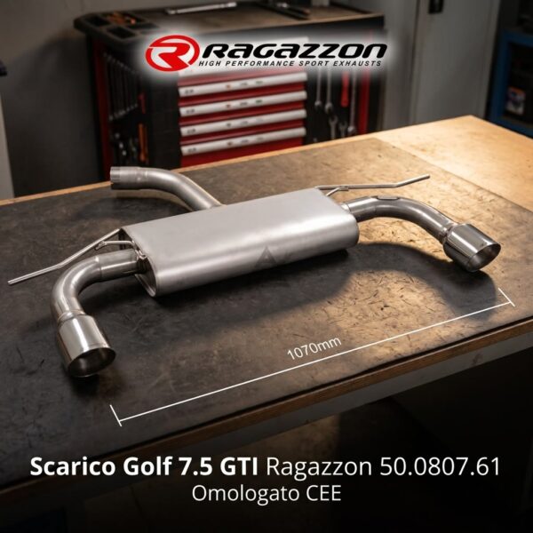 Scarico Golf 7.5 GTI Ragazzon 50.0807.61 sul banco officina