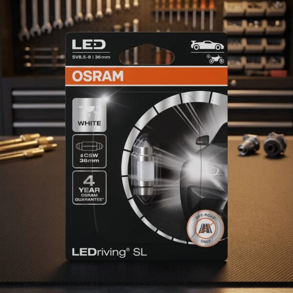 LAMPADA SILURO LED 36mm 6000K 12V sul banco officina