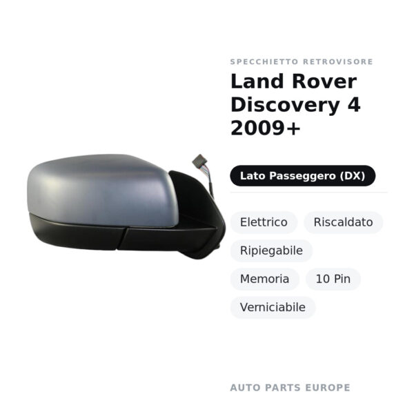 Außenspiegel Rechts Land Rover Discovery 4 2009+ – Elektrisch, Beheizt, Klappbar, Speicher, 10 Pin, Lackierbar – Bild 2