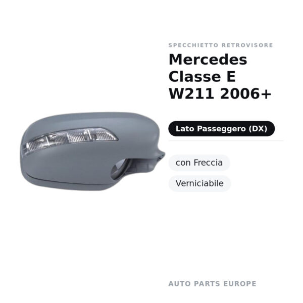 Calotta Specchietto Retrovisore Destro Mercedes Classe E W211 2006+ – Verniciabile, con foro fanale freccia – foto 2