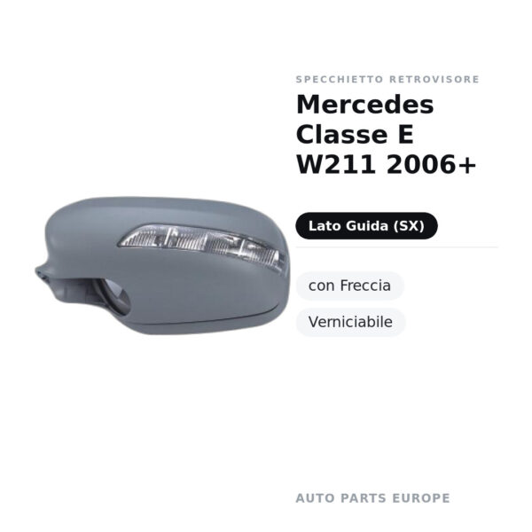 Calotta Specchietto Retrovisore Sinistro Mercedes Classe E W211 2006+ – Verniciabile, con foro fanale freccia – foto 2