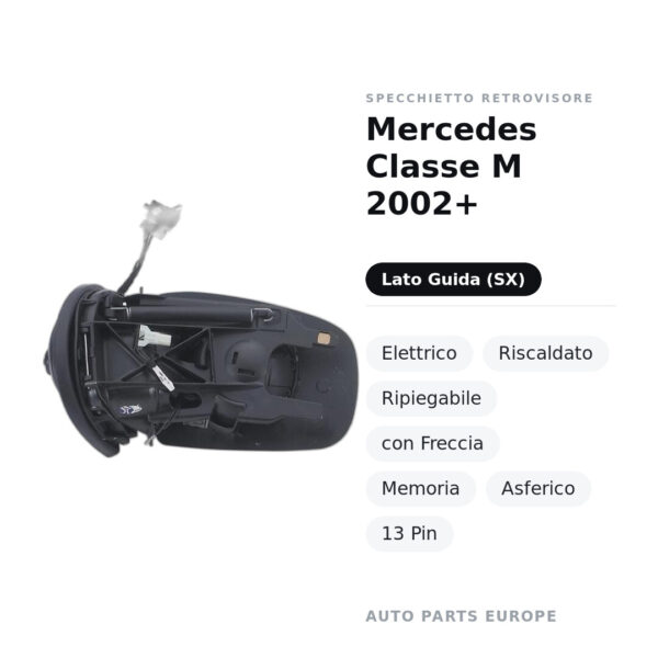 Außenspiegel Links Mercedes M-Klasse 2002+ – Elektro, Beheizt, Klappbar, mit Blinker, Memory, Asphärisch, 13-polig – Bild 2