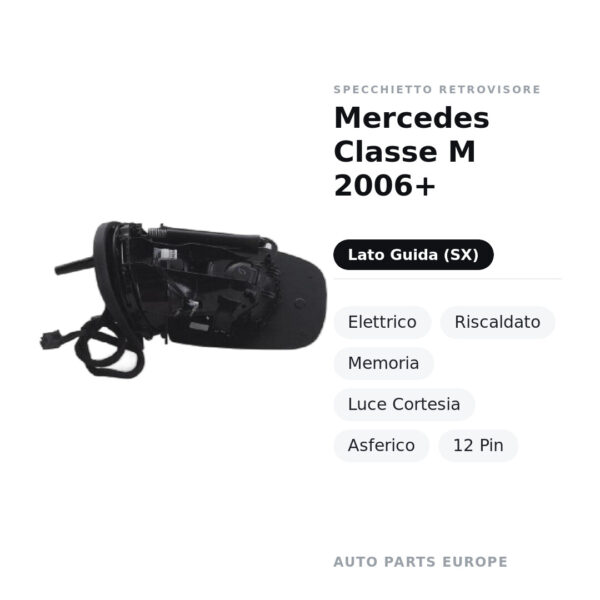 Außenspiegel Links Mercedes Klasse M 2006+ – Elektrisch, Beheizt, Speicher, Umgebungslicht, Asphärisch, 12-polig – Bild 2