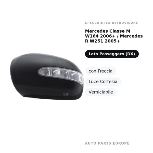 Calotta Specchietto Retrovisore Destro Mercedes Classe M W164 2006+ / Mercedes R W251 2005+ – Verniciabile, con foro fanale