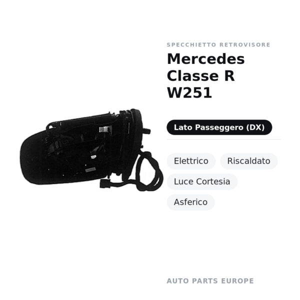 Specchietto Retrovisore Destro Mercedes Classe R W251 – Elettrico, Riscaldato, Luce Cortesia, Asferico – foto 2